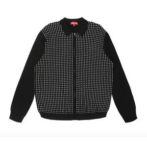 NEW Supreme Dashes Zip Up Polo Knit Cardigan Sweater Black Cotton Blend Mens L
